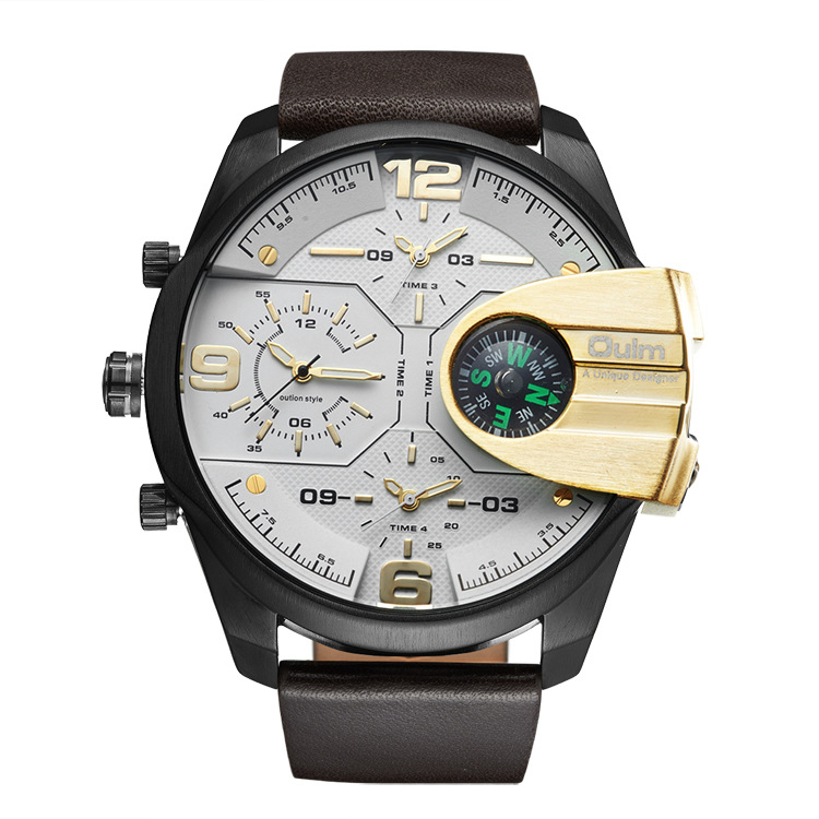 Luxuriöse Herren-Quarzuhr mit Kompass und GMT-Funktion, 58 mm großes Zifferblatt, Echtlederarmband, 30 m wasserdicht – Größen verfügbar_voghion.com