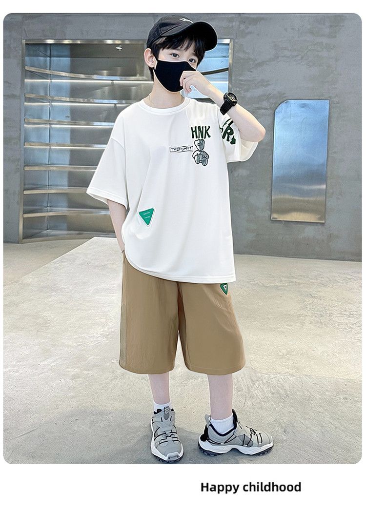 Kids' Clothing Boys Summer Short Sleeved Suits Middle And Large Children Shorts Two Piece Suits_voghion.com