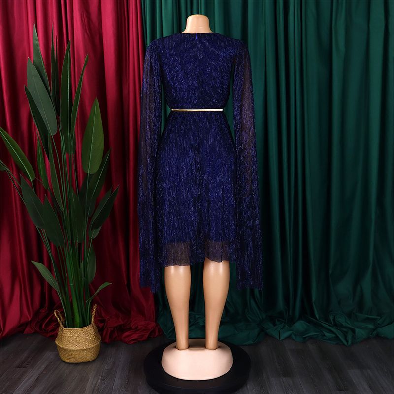 Damenbekleidung Neue V-Ausschnitt Temperament Langarm Cape Taille Kleid Rock_voghion.com