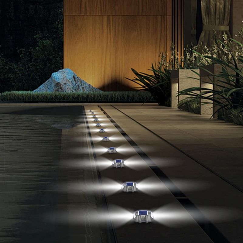 Solar Step Lights Outdoor - White LED Garden Path Lights For Stairs, Walkways & Patio (10W, Adjustable Brightness, ABS Shell, IP65, DC-101 Model)_voghion.com