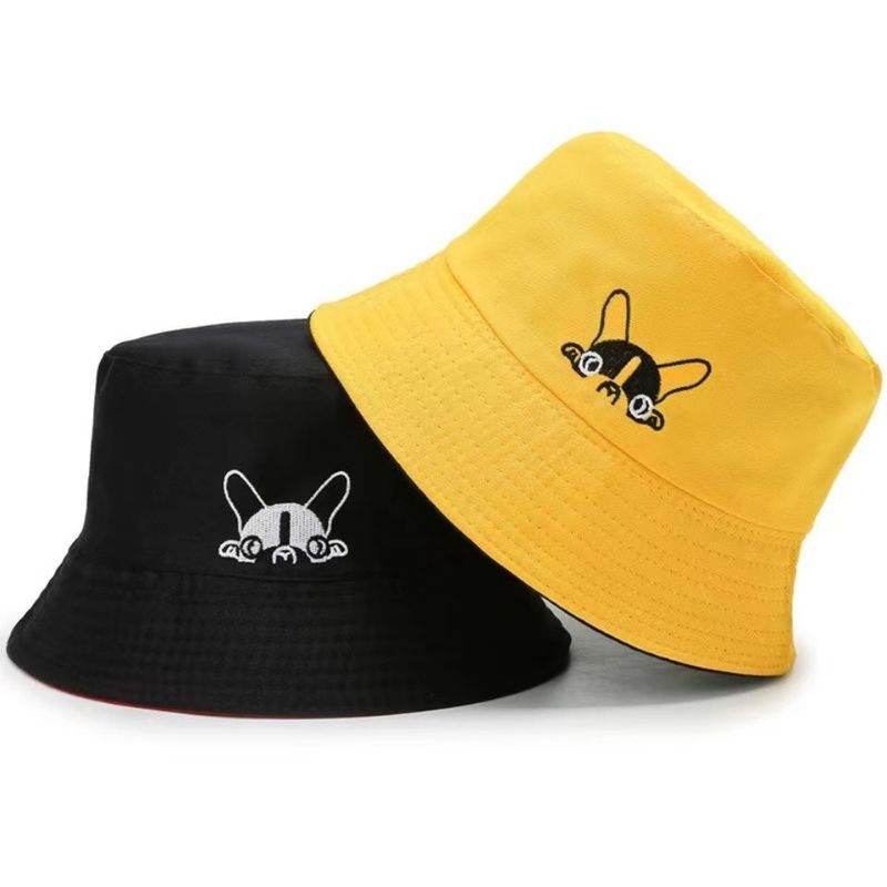 【 Seleccionado 】 Sombrero de pescador de perro pequeño de doble cara, sombrilla versátil de estilo occidental de primavera y otoño para hombres y mujeres,_voghion.com