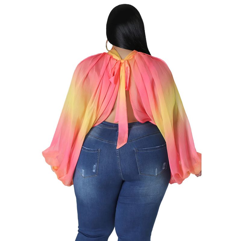 Damen-Oberteil in Übergröße, Übergröße, Damenbekleidung, Rundhalsausschnitt, offener Rücken, Chiffon-Schnüroberteil für Damen_voghion.com