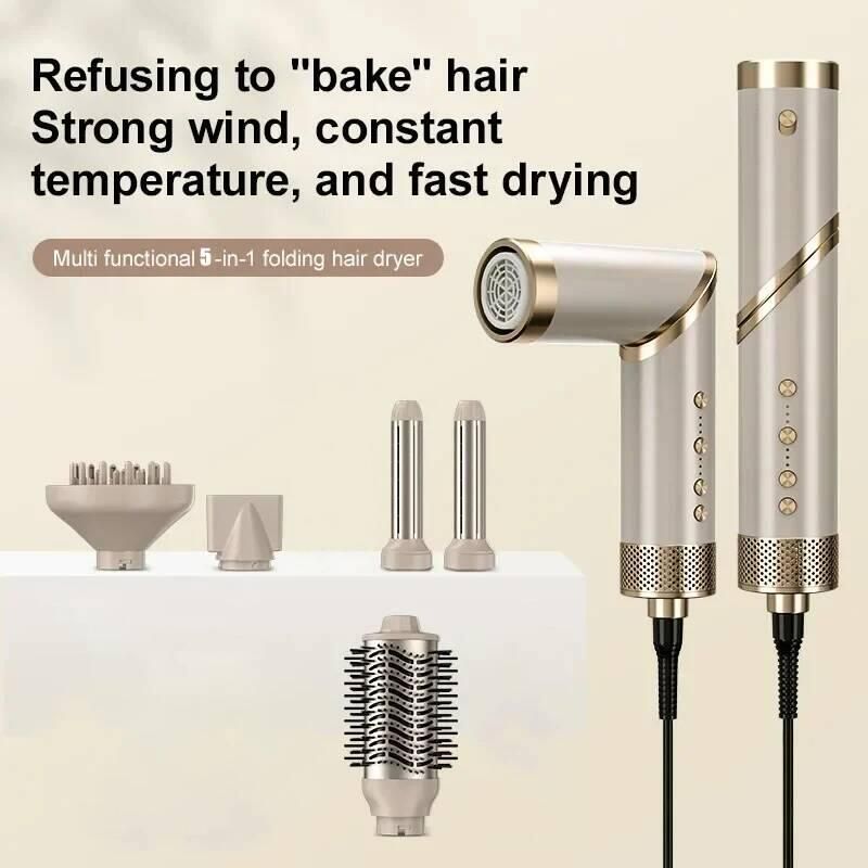 5-in-1 Set: Hot Brush, Curling Iron, Professional Hair Dryer Styling Tool_voghion.com