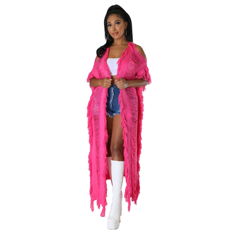 Cardigan creux à la mode pour femmes, veste tricotée avec pompon, automne et hiver_voghion.com