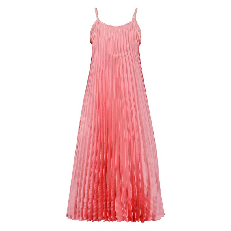Novo estilo de saia longa plissada com decote em V e suspensório de praia estilo férias_voghion.com