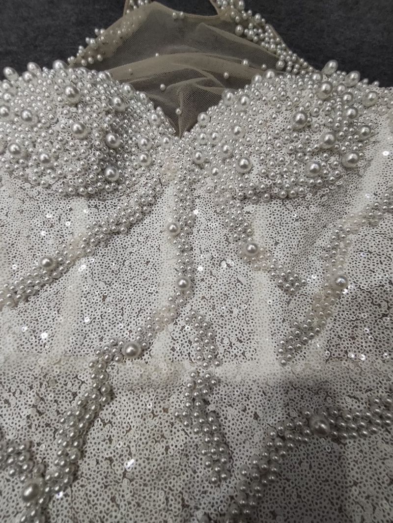 Elegant Beaded Mermaid Evening Gown With Deep V-Neck For Weddings, Parties & Special Occasions_voghion.com