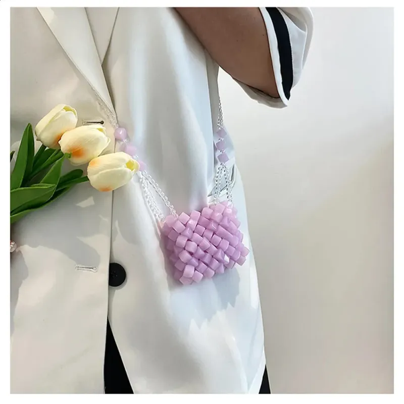 Borsa a tracolla trasparente estiva 2025 da donna con perline 3D, borse colorate a forma di rossetto, versatili alla moda, in gelatina dolce_voghion.com