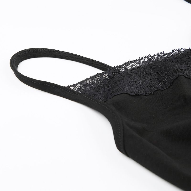 Canotta sexy con spacchi in pizzo patchwork, top versatile tinta unita con scollo a V profondo Spicy Girl_voghion.com