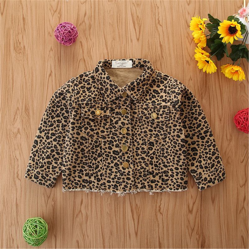 Cappotto monopetto con stampa leopardata per bambina, in denim primaverile_voghion.com