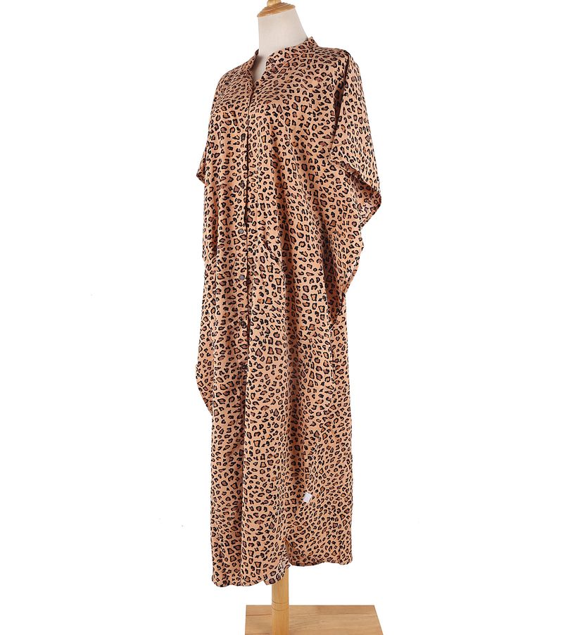 Vestido largo con estampado de leopardo para mujer, túnica playera, protección solar, traje de baño envolvente_voghion.com