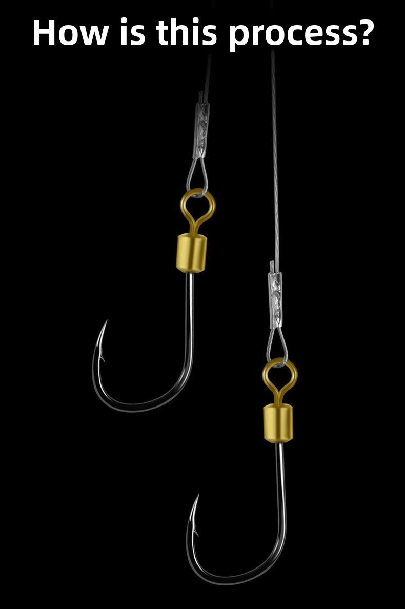 Steel Wire Finished Sub-line Double Set Anti-tangle Pre-tied Anti-bite Swivel Rotating Fish Hook For Catching White_voghion.com