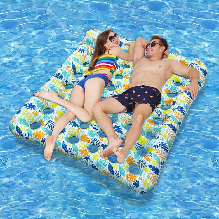 Eco-Friendly Inflatable Floating Mat - Thickened PVC With Leaf Perforations & Detachable Pillow (Breathable Design For Water Sports Pool Lounge Bed)_voghion.com