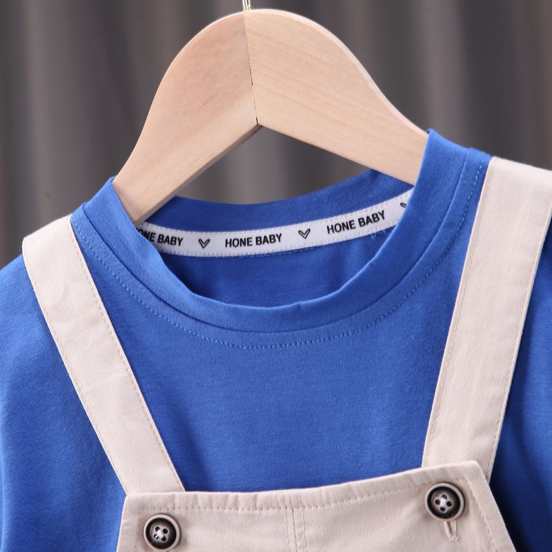 Conjunto de dos piezas de pantalones con banda trasera coreana para bebé de un año de edad, de manga corta y cara sonriente, para verano de 2024_voghion.com