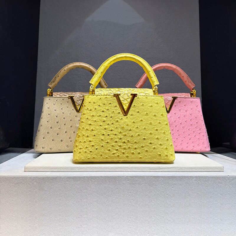 Xiaocd2024 Frühling Neue High-End-Handtasche aus echtem Leder mit Straußenmuster für Damen Umhängetasche_voghion.com