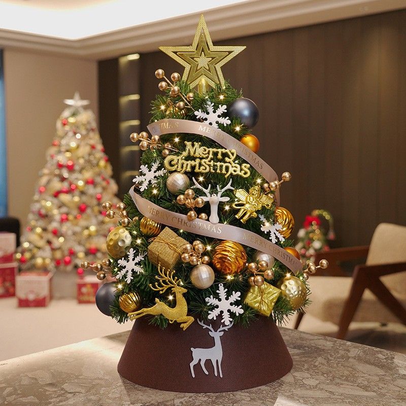Christmas Mini Tree Set Decoration DIY Desktop Home Gold Coffee Tree Decoration Small Ornaments_voghion.com