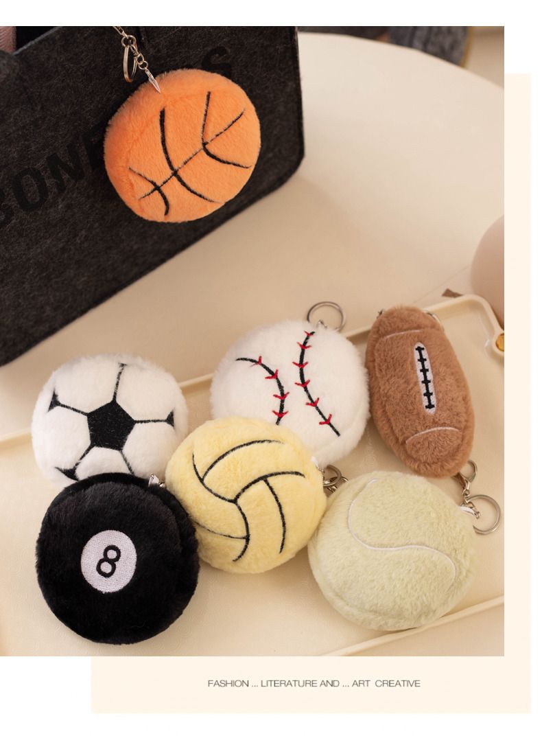 Fun Basketball Football Small Pendant Plush Toy Rugby Doll Girl Bag Key Chain Pendant_voghion.com
