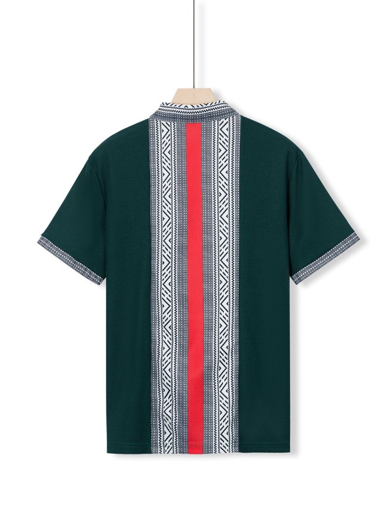 Herrenhemd mit Waffelmuster und lässigem Revers und Knopfleiste, kurzärmelig_voghion.com
