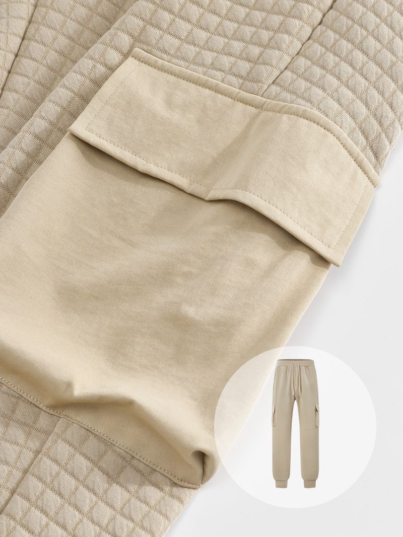 Men's Spring And Autumn New Thickened Multi-Pocket Jacquard Checkered Casual Cargo Pants_voghion.com