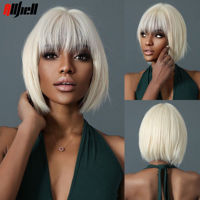 vendita calda vino rosso bob capelli cosplay halloween parrucche naturali sintetiche per le donne parrucca corta diritta con frangia ad alta temperatura_voghion.com