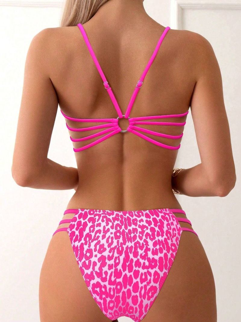 2025 New Women's Swimsuit, Strapless Two-Piece Leopard Print High-Waisted Sexy Backless Bikini Swimwear_voghion.com