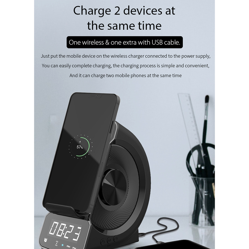 Wireless Charging Telefon Holder mat 5.0 Bluetooth Speaker Wecker Musek Player Digital Display Smart Phone Charger Stander_voghion.com