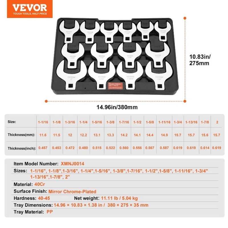 1/2 Drive Crowfoot With Set, With 14-Piece (1-1/16 Set Wrench 40CR SAE - Material Tray, Wrench Etc Foot Crows 2) Laser Storage_voghion.com