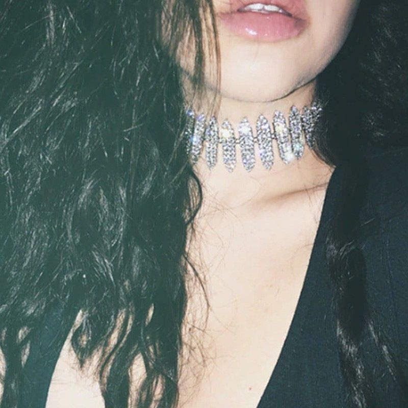 Hot selling rhinestone necklace with diamond inlay, long neck chain, trendy women's versatile temperament choker_voghion.com