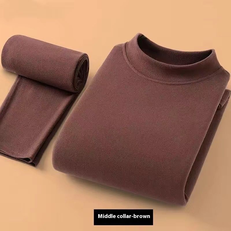 De Rong Warmer halbhoher Kragen mit Samt Langarm T-Shirt Hosen Set für Herren Herbst/Winter Basishemd Top und_voghion.com