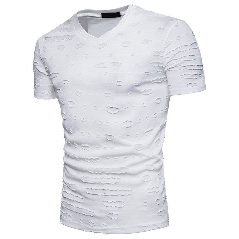 Maglietta estiva da uomo, nuova, alla moda, casual, taglia europea, personalizzata, con scollo a V e maniche corte._voghion.com