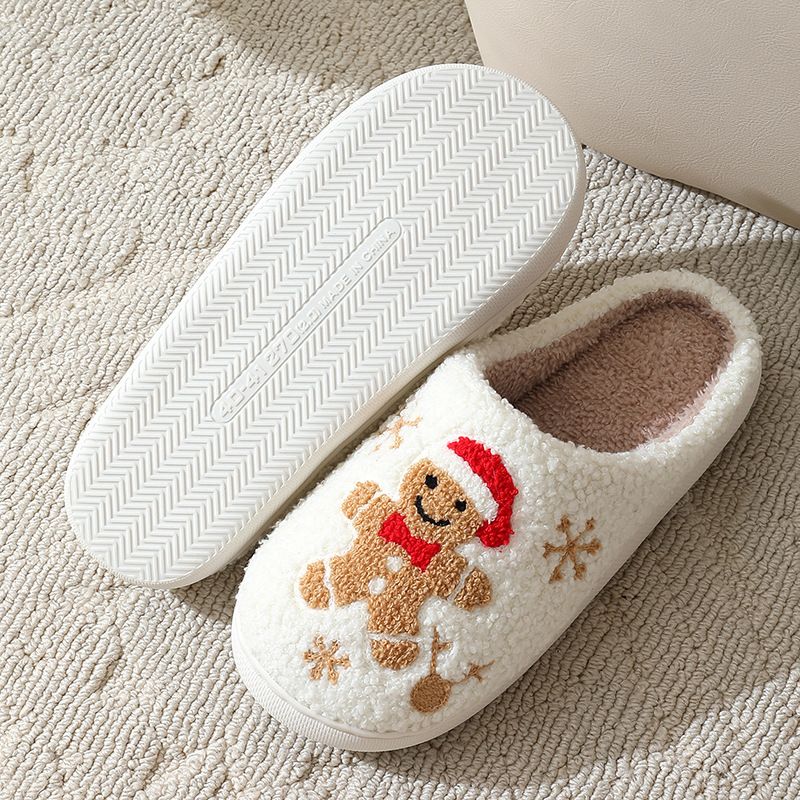 Weihnachten Frauen Hausschuhe Nette Lebkuchen Winter Warme Rutschen Paar Hausschuhe Männer Schlafzimmer Flache Weiche Sohle Hause Schuhe für_voghion.com