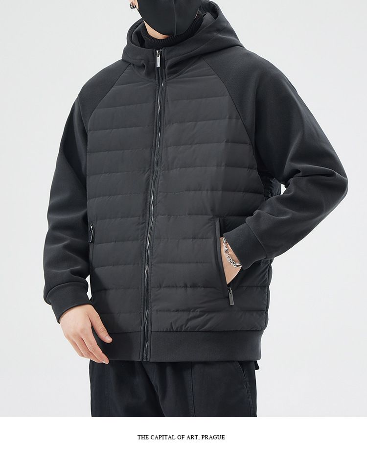 Leichte Steppjacke – Slim-Fit Kapuzenmantel für Herren (Schwarz/Grau/Weiß)_voghion.com