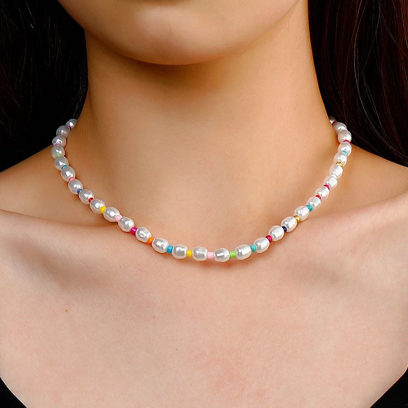 Neue geometrische ovale Perlenkette modische kurze Halsband Schmuck Zubehör_voghion.com
