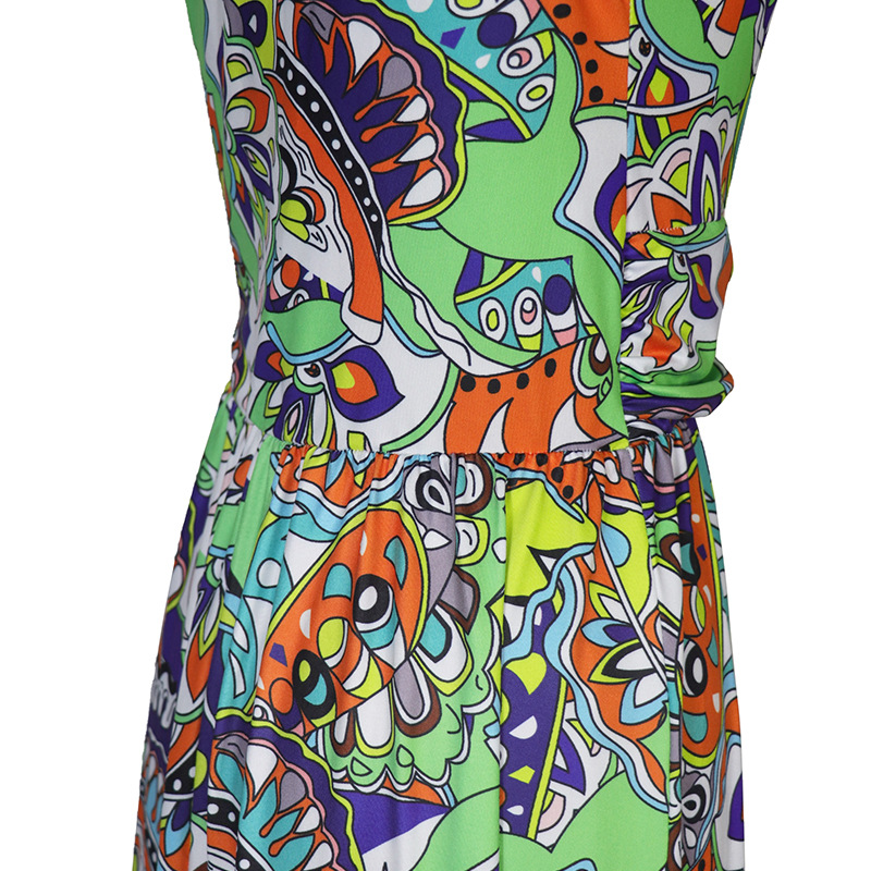 Damenbekleidung, bedrucktes Bohemian-Langkleid mit One-Shoulder-Ärmeln_voghion.com