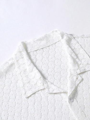 Camicia casual a maniche corte in pizzo con bottoni e prospettiva cava, abbigliamento da uomo_voghion.com