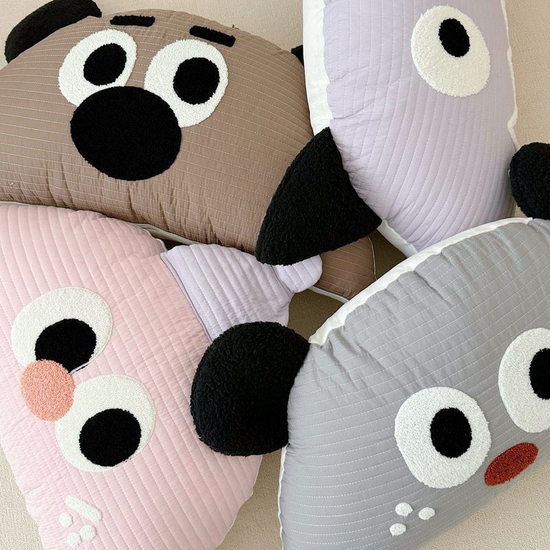 INS Korean Cotton Washed Quilted Big Eyes Bed Head Cushion Bumper Irregular Shape Large Pillow_voghion.com