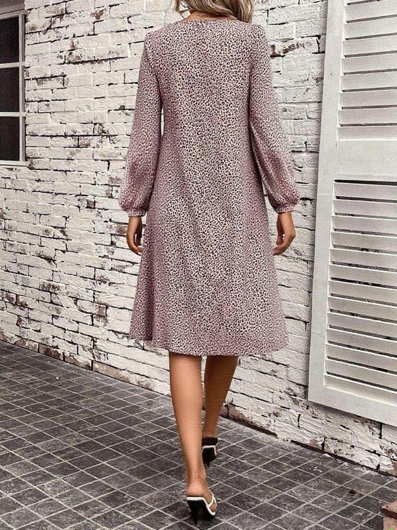 Women's Casual Leopard Print Long Sleeve Dress - Flowy A-Line Tunic With Round Neck, Loose Fit For Autumn Winter (Light Purple, S-XXL)_voghion.com