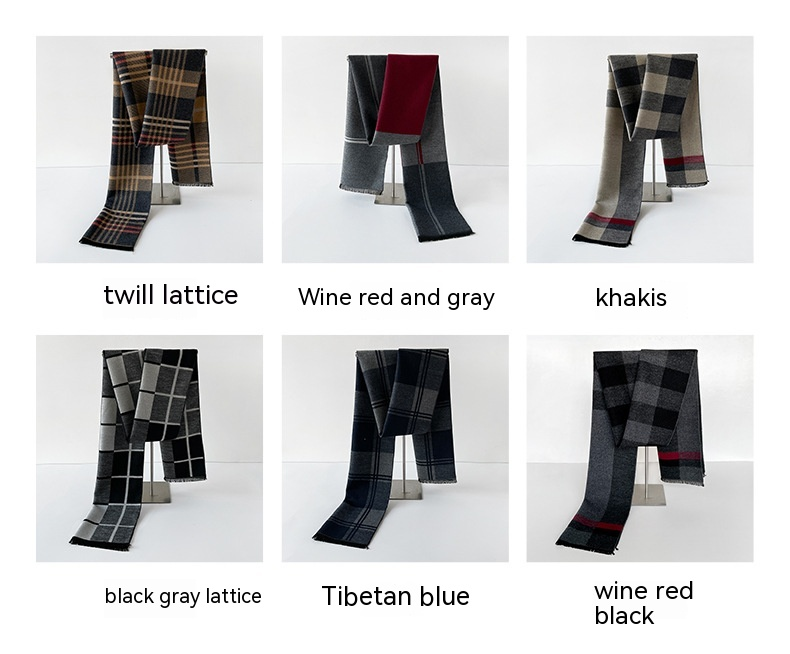 Sciarpa calda da uomo in lana spessa autunno inverno, semplice e alla moda scialle in cashmere in stile britannico_voghion.com