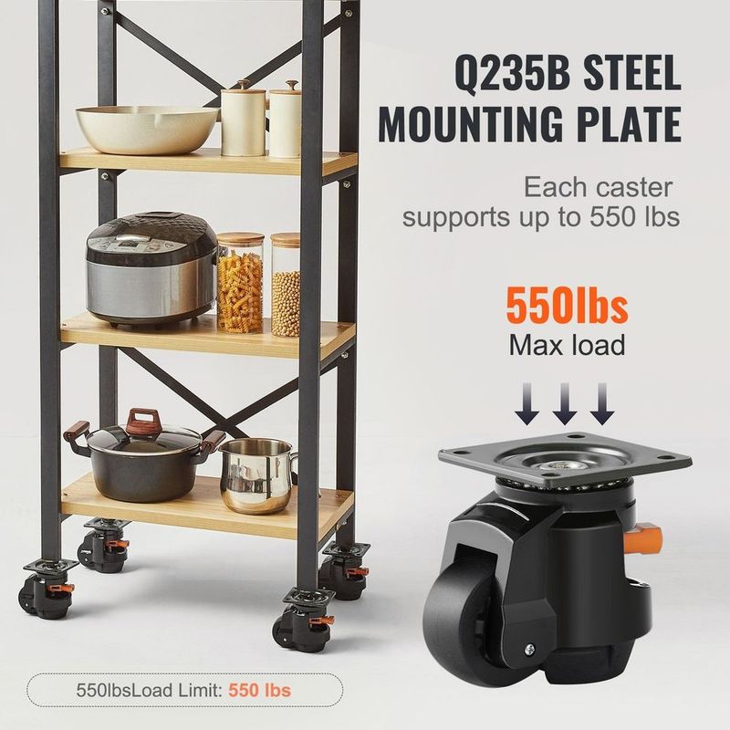 Heavy Duty Leveling Casters 4-Pack | 1000kg/2200LB Capacity With 2.5" Wheels | Precision 360° Swivel & Reinforced Handle For Workbench, Machinery, Industrial Equipment | Floor Protection & Noise-Free_voghion.com
