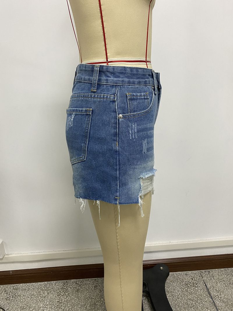 Short en jean déchiré à bords bruts pour femme, coupe slim, ample, coupe trapèze_voghion.com