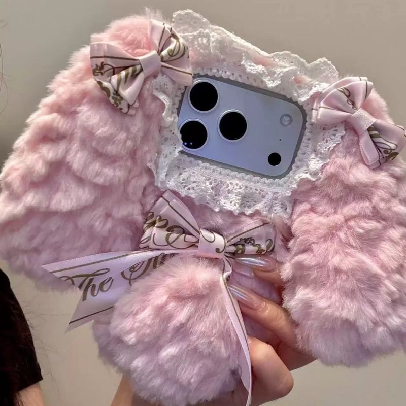 Handmade Cute Baby Rabbit Bear Series Pink Rabbit Bear Plush IPhone Case, Bow_voghion.com