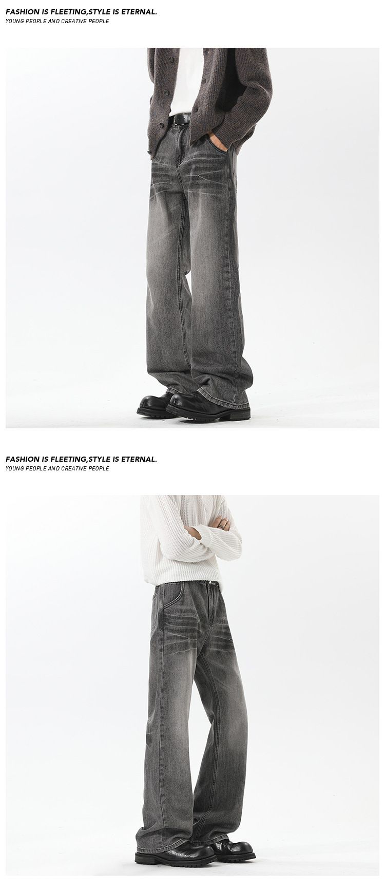 Cleanfit Cat Whisker Jeans For Men – Vintage Washed Stretch Denim With Subtle Flare (M-5XL) – High Street Baggy Trousers For Urban Streetwear_voghion.com