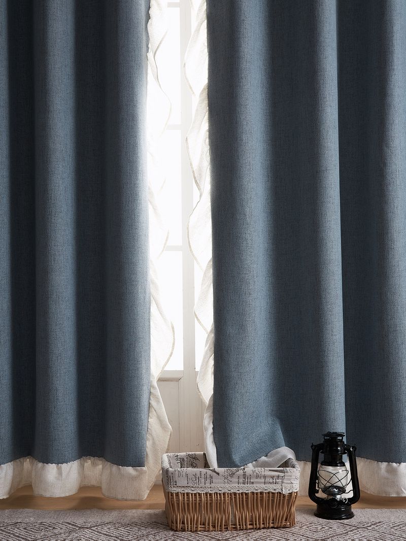 Haze Blue Lotus Leaf Edge Living Room Perforated Door Curtain Partition Curtain Kitchen Block New Curtain Rod Complete Set Of Blackout Bedroom_voghion.com