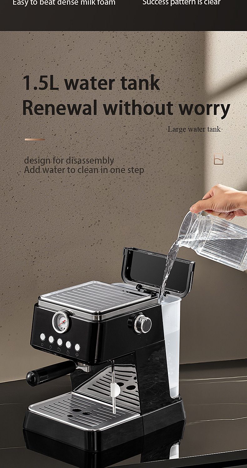 Macchina per caffè espresso semiautomatica per casa e ufficio, design compatto con montalatte a vapore, estrazione a pressione da 15 bar, serbatoio dell'acqua da 1,8 l_voghion.com