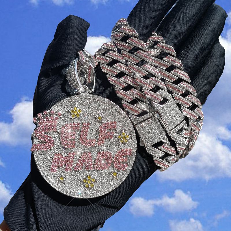 Collana con ciondolo a forma di lettera con strass, realizzata a mano, da 15 mm, con catena cubana a bolle, stile hip hop alla moda per uomo_voghion.com