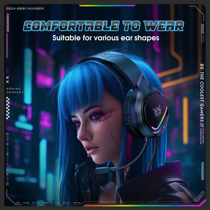 Cuffie ONIKUMA, cuffie da gioco con suono surround, microfono con cancellazione del rumore, luci RGB e padiglioni auricolari in morbida memory foam_voghion.com