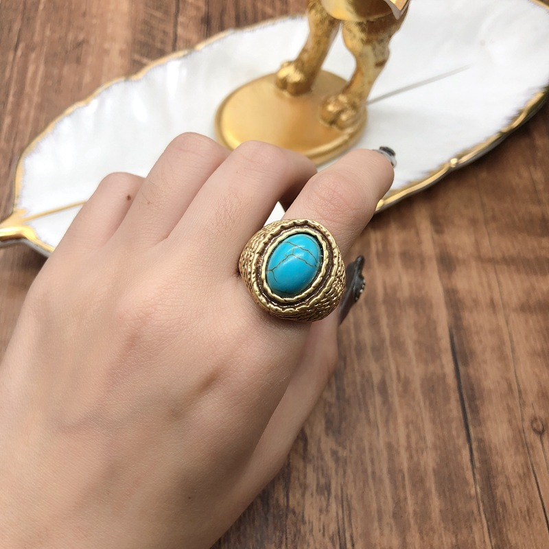 anelli alla moda, lapislazzuli naturali retrò, turchese, anelli in ottone di alta qualità, anelli di lusso leggeri per le donne_voghion.com
