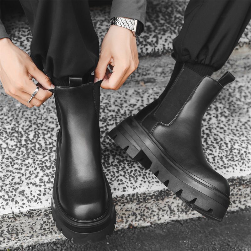 Chelsea Boots Herren Dickbesohlte Innenerhöhung Retro Tooling Lässige Martin Boots Herrenstiefel Derby Boots_voghion.com