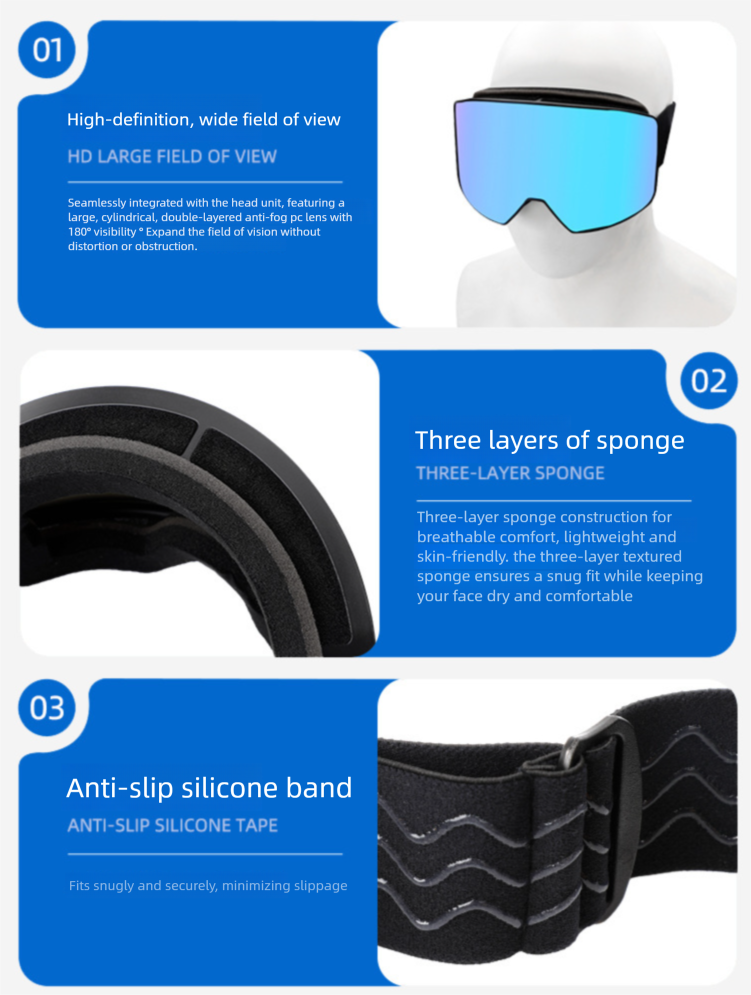 Doppelschichtige, beschlagfreie, zylindrische PC-Skibrille für den Außenbereich, Schneesport_voghion.com