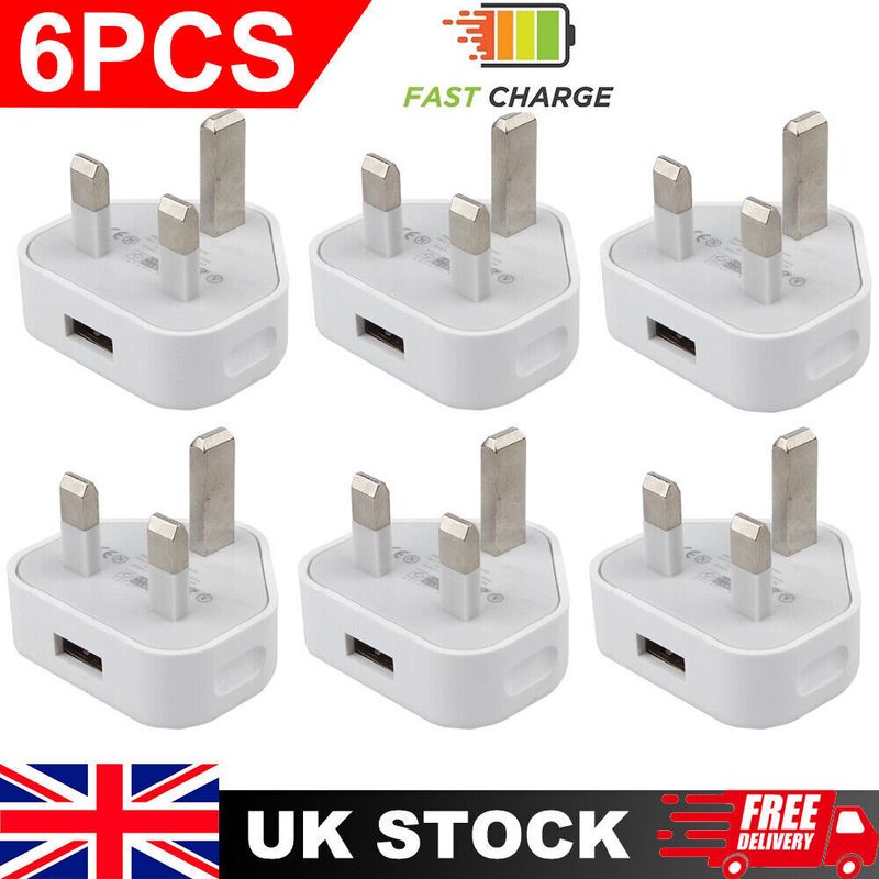 6er-Pack USB-Wandladegerät, 3-poliger Stecker, Netzadapter für Telefone, Tablets, Power UK_voghion.com