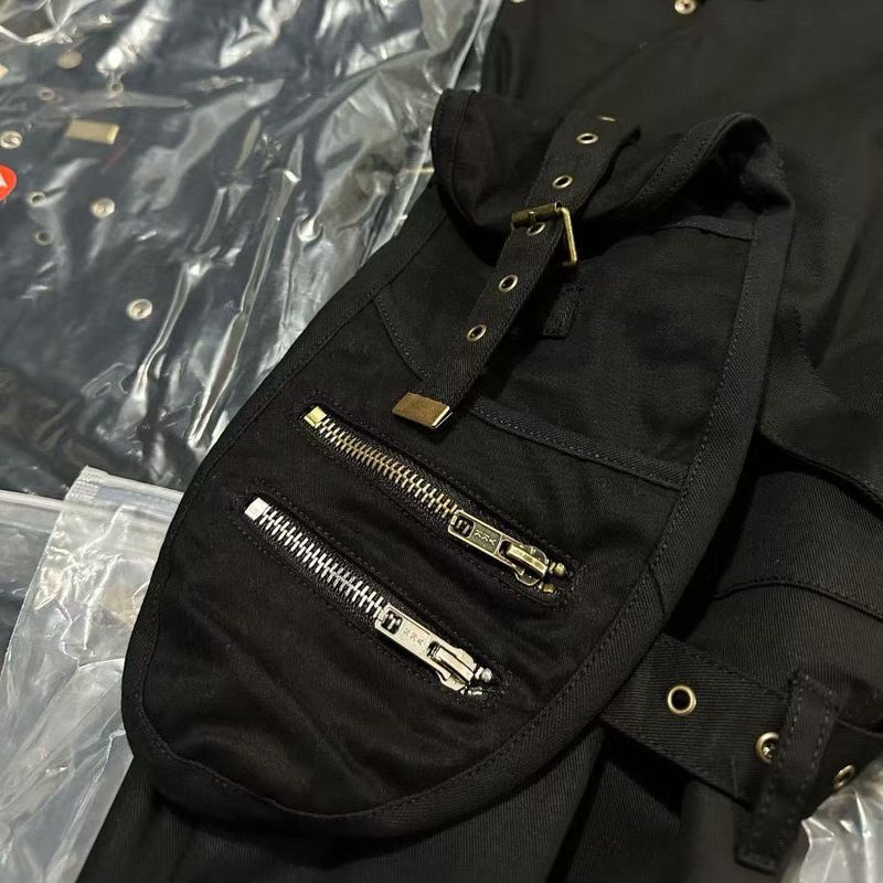 Pantalones tácticos negros: elegantes pantalones utilitarios unisex con tirantes ajustables, estilo urbano, corte recto para hombre y mujer._voghion.com